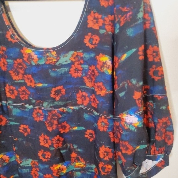 Rachel Comey Target Dark Moody Floral Print Puff Sleeve Midi Long Sleeve Dress - Picture 6 of 10